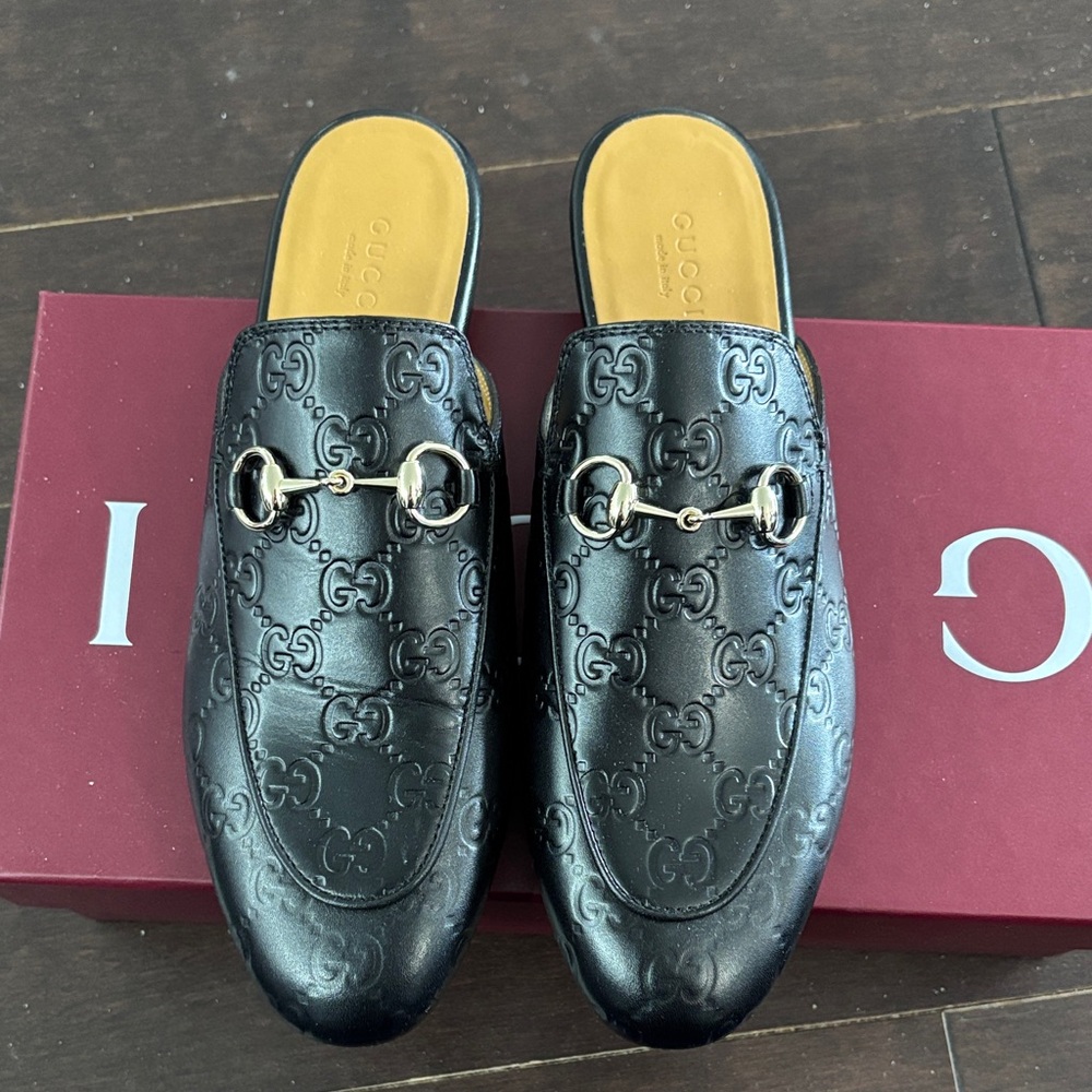 Gucci Black Embossed Leather Horsebit Princeton Loafers
